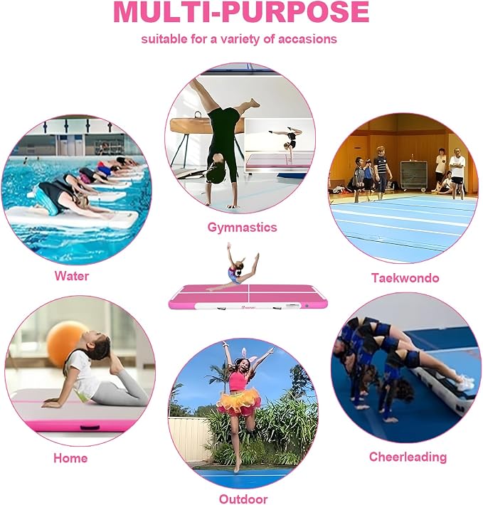 FBSPORT Inflatable Air Gymnastics Mat Training Mats 4/8 inches Thickness Gymnastics Tracks for Home Use/Training/Cheerleading/Yoga/Water with Pump