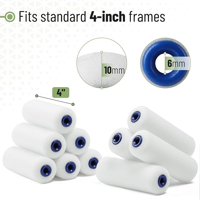 Bates- 4 Inch Paint Roller Set, 18 pcs, 1x Plastic Paint Tray, 3X Disposable Tray Liners, 1x Roller Frame, 5X Foam Covers, 5X Microfiber Covers, 3X Foam Brushes (1", 2", 3")