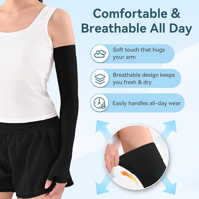 1 Pair Medical Full Compression Arm Sleeves with Palm Cover for Women Men | 20-30mmHg Graduated Compression,Arm And Elbow Supports,Silicone Anti-Slip Dots, Lymphedema,Arthritis,Bursitis, Post-Surgery