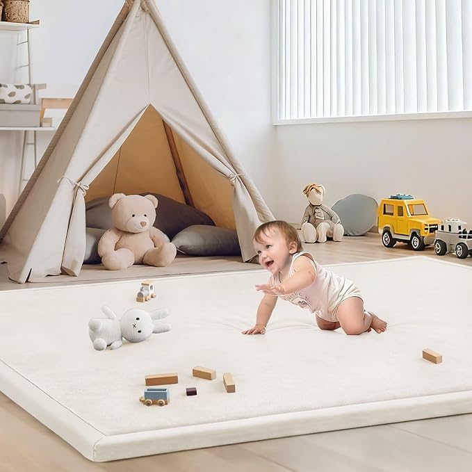 Baby Play Mat for Floor Nursery Rug Muscle Mat Area Rug Playroom Rug 79"x110" Playpen Mat Elastic Foam 1.3" Thick Crawling Mat for Babies,Toddlers, Infants, Kids,Cream