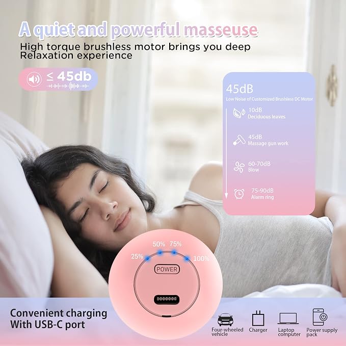 NEPQ Mini Massage Gun, SK6 Fascial Gun Portable Deep Tissue Percussion Muscle Back Head Massager for Pain Relief with 4 Massage Heads 4 Speed High-Intensity Vibration Rechargeable (Pink)