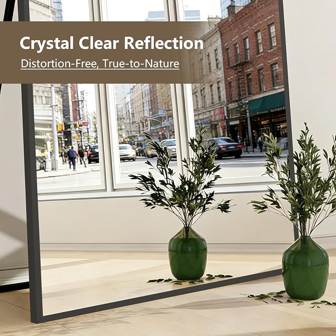 Mirrorons 76"x44" Oversized Black Full Length Mirror, Floor Standing or Wall Mounted with Hanging Kit, Shatterproof Tempered Glass Mirror for Living Room, Bedroom, Dressing Room, Gym