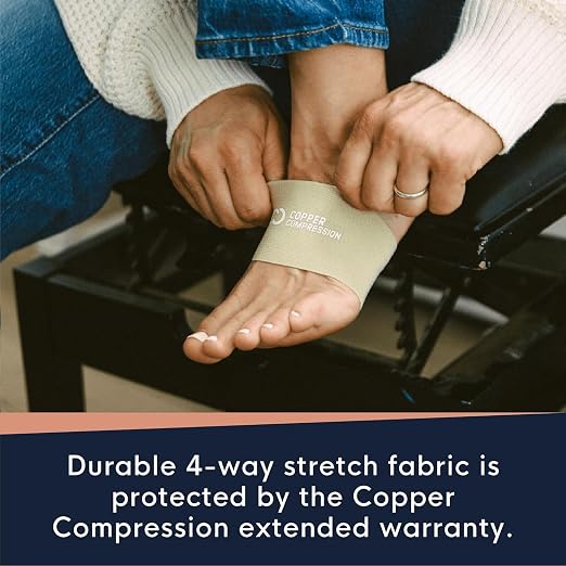 Copper Compression Arch Support Sleeves. Targeted Compression for Plantar Fasciitis Symptoms, Pain, Flat Feet & High Arches. Breathable Support for Men & Women - Nude
