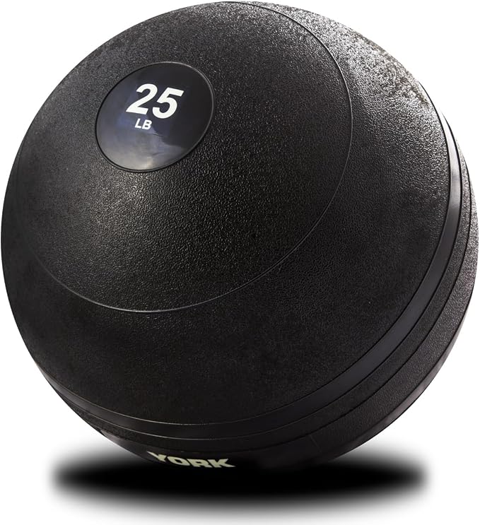 York Barbell 25LB Rubber Slam-Ball – Dead Weight with Textured Surface – Minimal Bounce Absorbs Impact – Pilates Yoga Strength Training Physical Therapy Cardio Exercises for Full Body Workout - Black