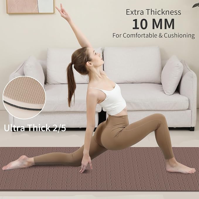 PAIDU POE Yoga Mat （10mm）Extra Thick Fitness Mat 72"x24" with Carry Strap | Non-slip, tear-resistant and suitable for all ages, perfect for yoga, Pilates, home gym and full-body workouts.