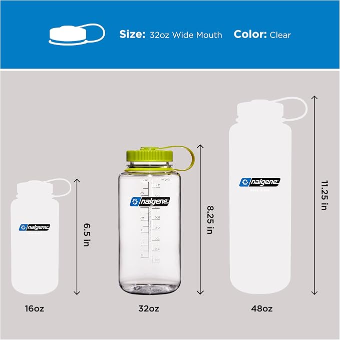 Nalgene Sustain 32 oz. Wide Mouth Water Bottle | BPA-Free, Durable & Lightweight, Leak Proof, Dishwasher Safe, Large Reusable Plastic Bottle for Hiking, Gym, Work & Travel
