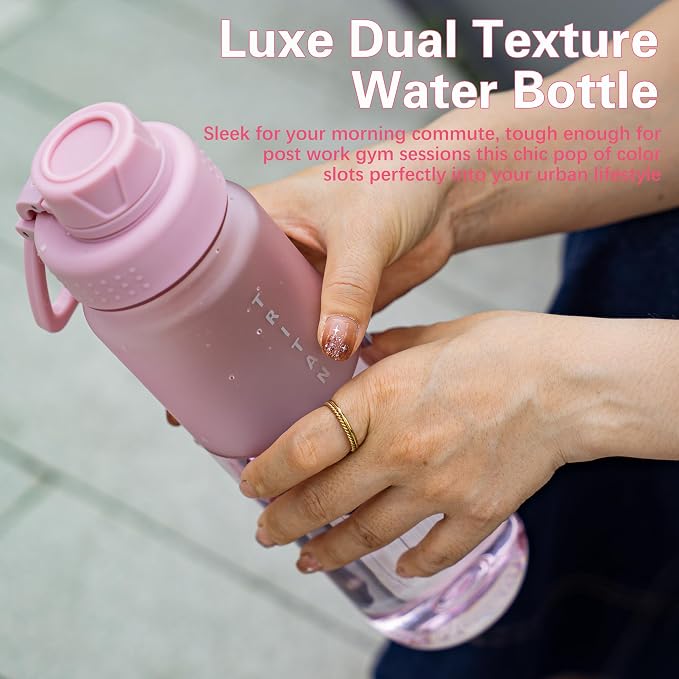 OLDLEY 32oz Frosted Clear Water Bottle, BPA-Free Tritan Plastic Reusable Water Bottle with Fast-Flow Spout Lid, Wide Mouth Leakproof Sports Drinking Bottle for Gym, School, Office, Travel,Pink