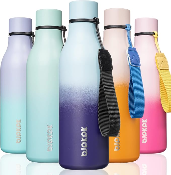 BJPKPK 18oz Insulated Water Bottle, Stainless Steel Bottle with Carry Strap | Keep Cold & Hot Vacuum Insulation, Leak-Proof BPA-Free Design, Slim Bottle Fits Most Cup Holders for Gym, Office & Travel