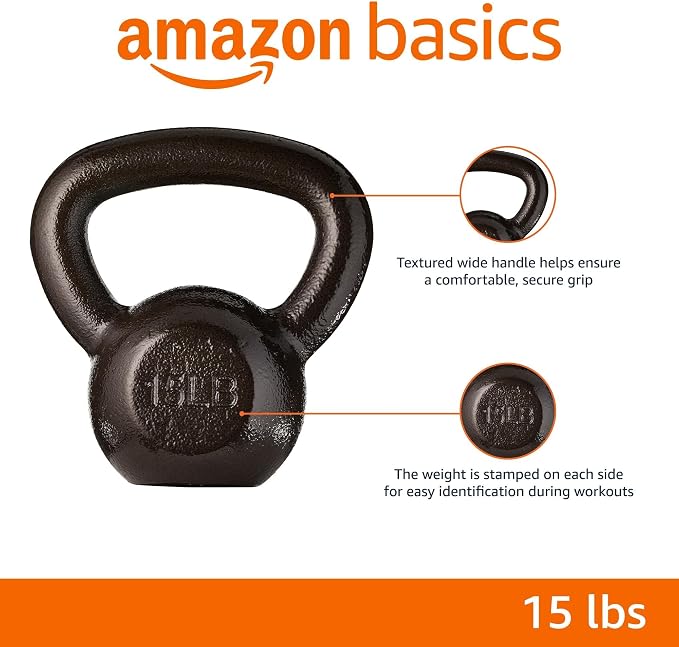 Amazon Basics Cast Iron Kettlebell for Strength Training, Textured Wide Handle, Black