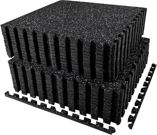 AIRHOP 0.56in Thick 96 Sq Ft Exercise Equipment Mats, 24 Tiles Upgraded Rubber Top with High Density EVA Foam, Large Interlocking Puzzle Gym Flooring for Home Gym, Heavy Weight Workout, 24 x 24in