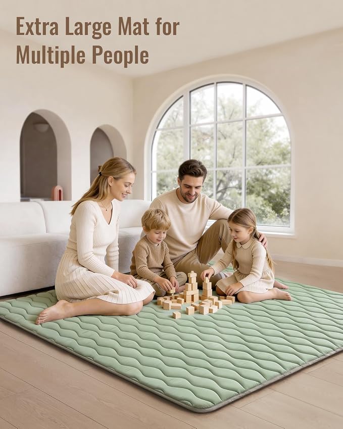 Blissful Diary Baby Play Mats for Floor, 59x59 Inch Thicker and Larger Soft Cushioning Foam Playmats for Babies and Toddlers, Foldable Washable Baby Playpen Mat, Sage Green
