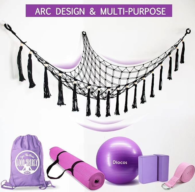Exercise Ball Holder Yoga Ball Rack Corner Hanging Storage Net or Hammock for Fitness Ball Balance Ball Organizer Pregnancy Stability Ball Swiss Balance Ball for Yoga Studio and Gym