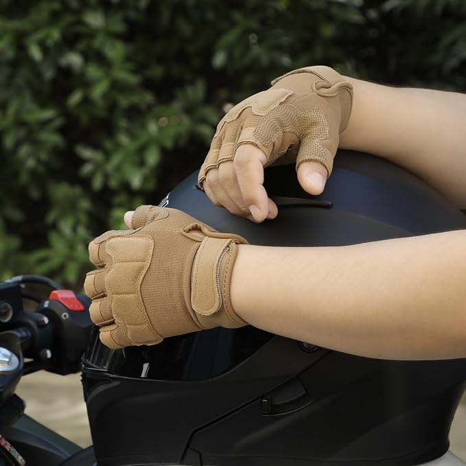 FIORETTO Fingerless Gloves for Men, Breathable Grip Palm Gloves for Motorcycle Riding, Driving, Cycling, Exercise, Workout, Climbing, Hiking and Outdoor Activities M210603
