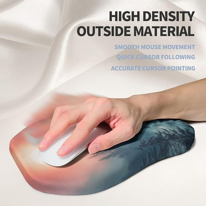 Ergonomic Raised Mouse Pad Wrist Support with Bilateral Slope Memory Foam Mousepad for Wrist Rest and Carpal Tunnel Pain Relief 11.8x7.9〃Misty Forest Twilight