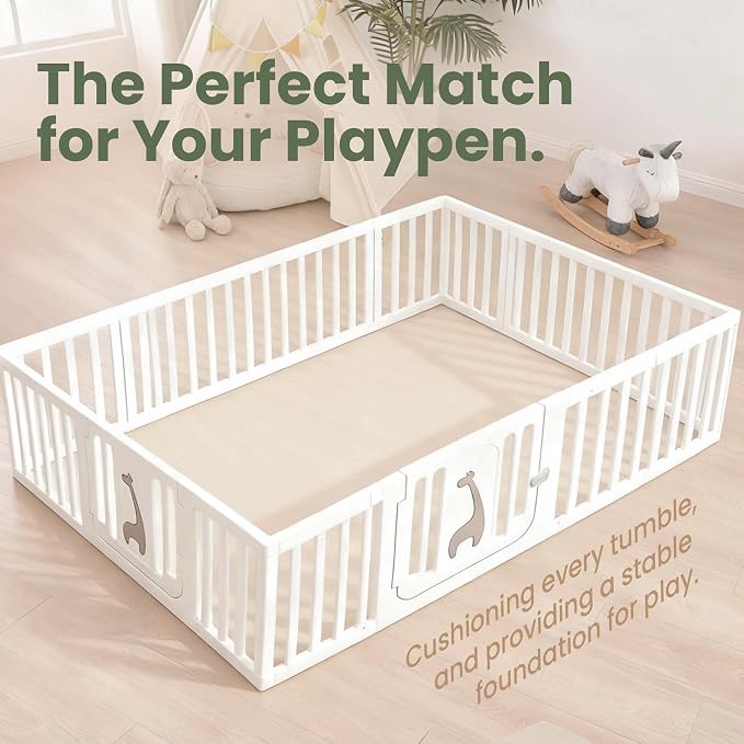 Baby Play Mat for Floor,1.3" Thick Foam 50"×65" Playpen Mat for Tummy Time,Non-Toxic Certified Water Repellent Soft Coral Velvet for Toddler,Infant,Kids,Non-Slip Backing Safe for Crawling(Cream)