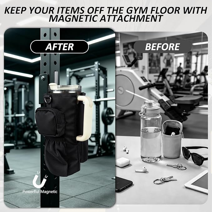 JACZZO Magnetic Gym Bag, Magnetic Water Bottle Holder for Stanley, Gym accessories, Gym Gifts for Women and Men (Black, 40 OZ)