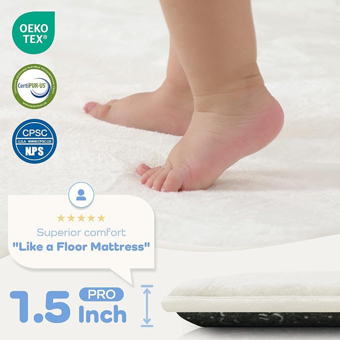 1.5" Thick Baby Play Mat for Floor 50x50 Soft Foam Play Mats, Cream | Memory Mat for Baby to Play, Waterproof Easy Care with Non-Slip Tummy Time Play Mat for Nursery Playroom Classroom