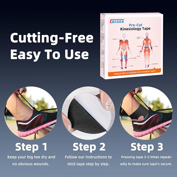 Precut Kinesiology Tape for Ankle, 20 Pcs - Ankle Support & Stability, Ankle Pain Relief - Waterproof & Elastic, Breathable Hypoallergenic Latex-Free Tape, Black