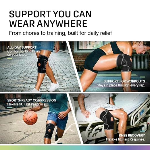 Modvel Knee Brace with Side Stabilizers & Patella Gel Pads for Pain Relief and Joint Support Breathable, Non-Slip Compression Sleeve for Men & Women, Arthritis, Meniscus, ACL Recovery