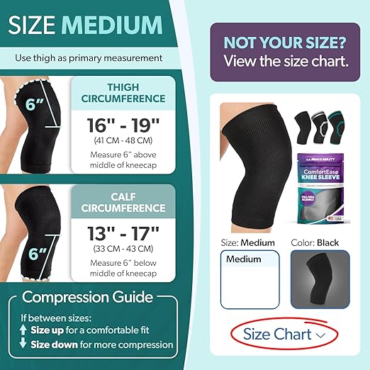BraceAbility Knee Compression Sleeve for Women and Men - ComfortEase Knee Pain Brace Support for Arthritis, Swelling, Joint Stiffness, Recovery, All-Day Comfort and Relief (M - Black)