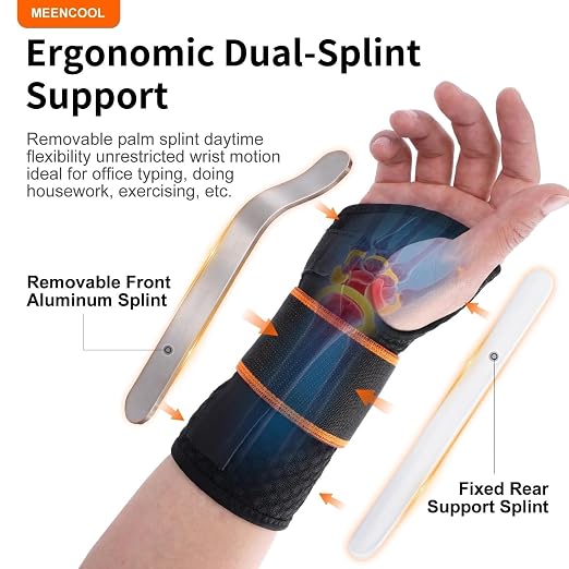 MEENCOOL Carpal Tunnel Wrist Brace Night Support with Splint for Left Hand | Adjustable Wrist Splint Men Women for Pain Relief – Support for Tendonitis, Arthritis, Sprain, Sleeping & Daily Use, Size M