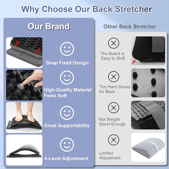 Back Stretcher for Lower Back Pain Relief, Multiple Level Adjustable Arch Lumbar Back Cracker Board, Back Cracking Device, Back Massager for Scoliosis, Spine Decompression Support