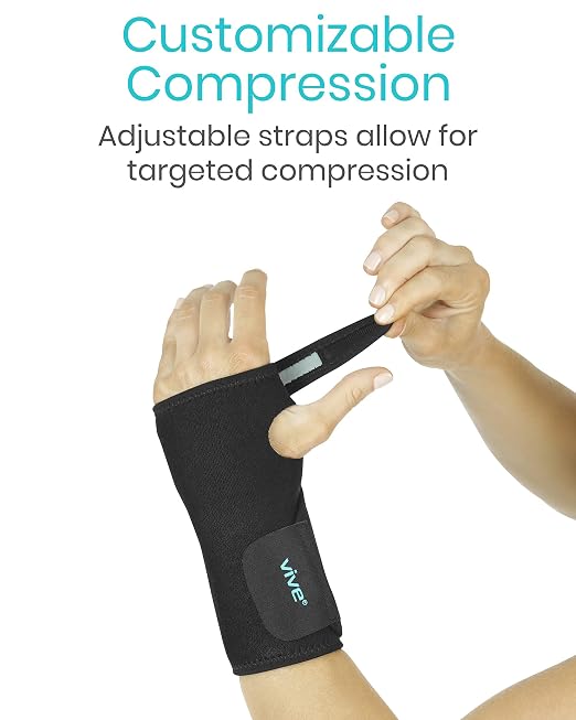 Vive Wrist Brace - Carpal Tunnel Hand Compression Support Wrap for Men | Women, Tendinitis, Bowling, Sports Injuries Pain Relief - Removable Splint - Universal Ergonomic Fit (Black, Left)