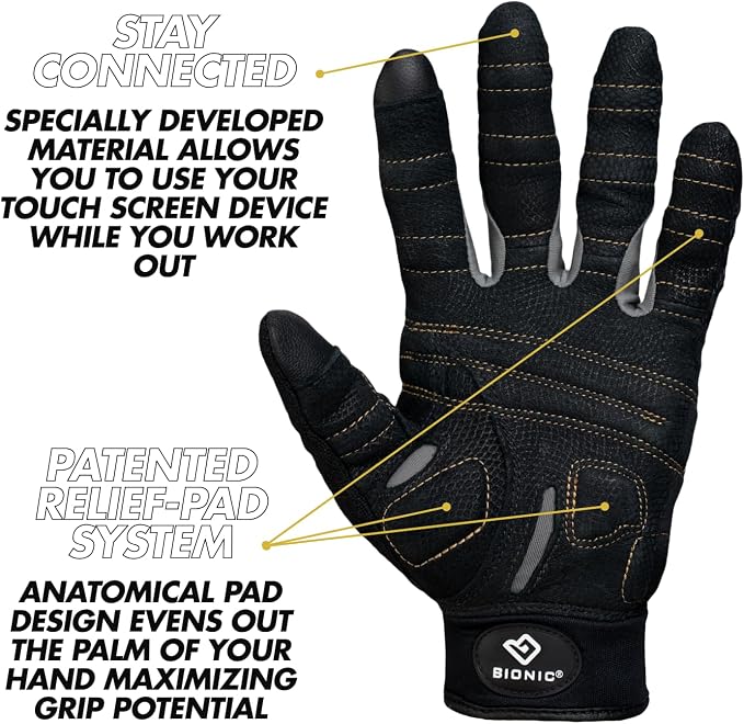 Bionic Men's Beastmode Full Finger Gym Workout Gloves