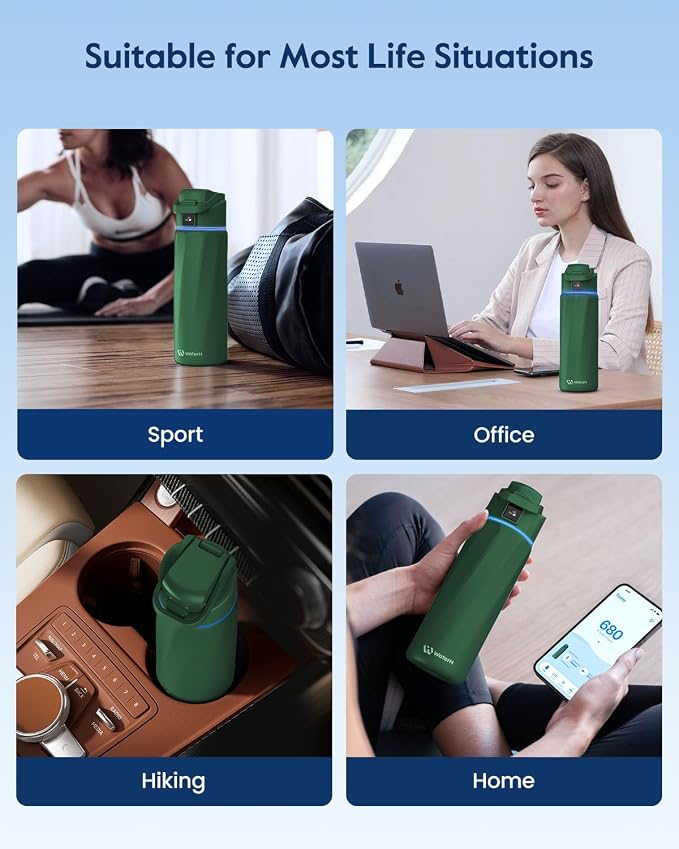 WaterH BOOST Smart Water Bottle Tracker with Reminder to Drink Water, 24oz | BPA-Free Double Wall Vacuum Insulated Stainless Steel, Leakproof, Smart App Tracking, Fits Cup Holders, Wide Mouth for School