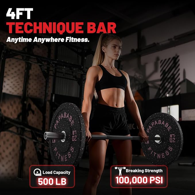 PAPABABE 4ft/5ft/6ft/6.5ft Barbell 2" Short Barbell for Strength Training | 4ft/5ft/6ft/6.5ft Straight Barbell, Womens Olympic Bar with Moderate Knurling for Squats Curls Deadlifts, Weightlifting