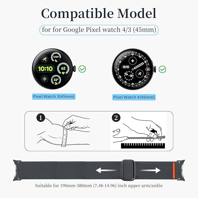 Sport Ankle/Arm Band Compatibel with Google Pixel Watch 1/2/3 4 (41mm) Google Pixel Watch 4 3 （45mm）,Elastic Nylon Arm Bands for Google Watch Men/Women
