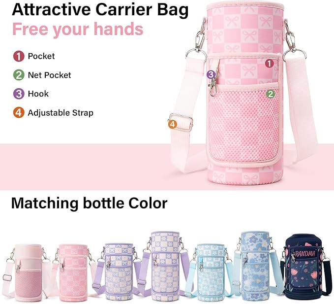 DYSANKY Water Bottle Gift– Insulated Stainless Steel Bottle with Carrier Bag, Strap & Gift Box – BPA-Free – Ideal for Hiking, Camping & Travel - Pink Bow 40 oz