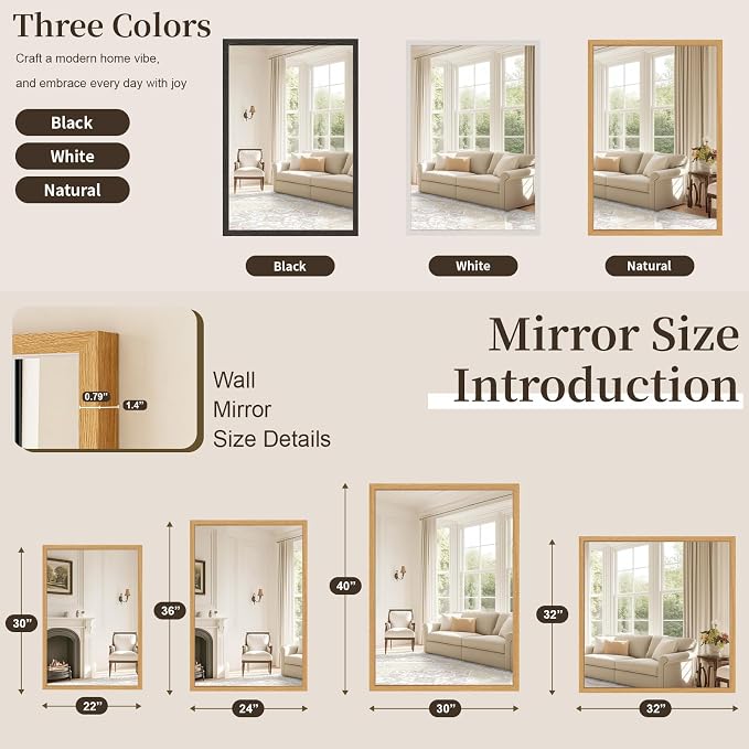 Syndra Square Natural Wood Frame Bathroom Mirror, 32''x32'' Modern Vanity Mirror for Wall, Waterproof Slim Deep Frame, HD Tempered Glass Mirror for Living Room, Bedroom, Entryway, Rustic, Farmhouse
