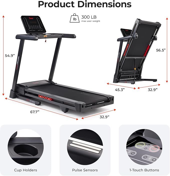 Sunny Health & Fitness 20" x 55" Auto Incline Treadmill with Folding Deck