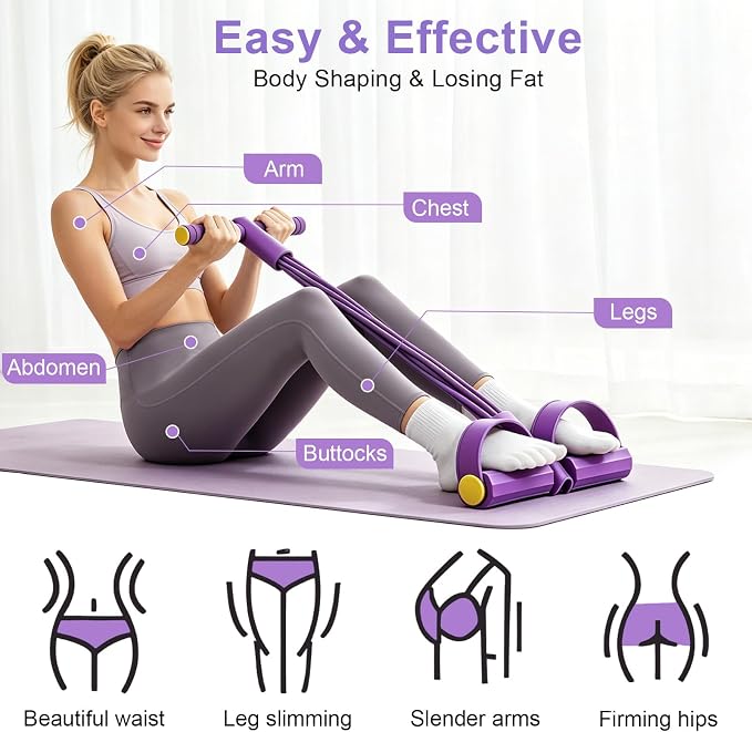 Pedal Resistance Band with Handle, 6-Tubes Tesistance Bands with Handles, Natural Rubber Foot Pedal Resistance Band, Multifunctional Exercise Bands for Abdomen, Waist, Leg, Arm