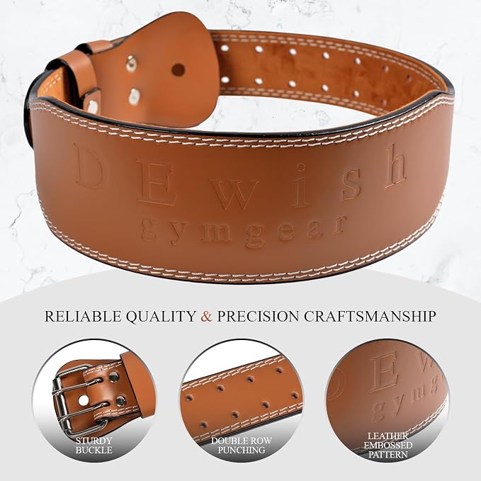Leather Gym Fitness Belt, 4" & 6" Padded Lumbar Back Support, 10 Adjustable Holes for Weightlifting Powerlifting Bodybuilding Deadlift Squat Workout Strength Training