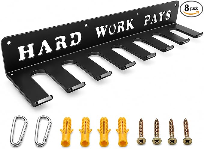 Home Gym Accessories Organization Storage Rack Equipment For Home 8 Hook Wall Hanger Display Gear Barbells Resistance Bands Jump Ropes Lifting Belt Hanger Accessories Hardware Included