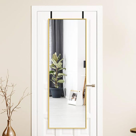 Alpen Gold Over The Door Mirror, 47x14 Inches Full Body Mirror Full Length | No Drill Closet Mirror for Bedroom, Space Saving Door Mount Design for Apartment Decor Outfit Checks
