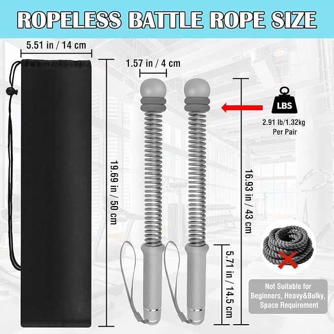 2PCS Portable Ropeless Battle Ropes with Adjustable Weight Rings | Cordless Battle Rope for Home Gym, HIIT Workout, Low-Impact Cardio, Strength Training, Fitness Equipment for Women & Men