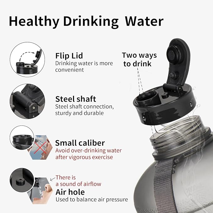 TOOFEEL Half Gallon Water Jug - 2 Liter BPA Free Reusable Bottle with Measurements - Ideal for Gym, 74 oz Matte Light Gray