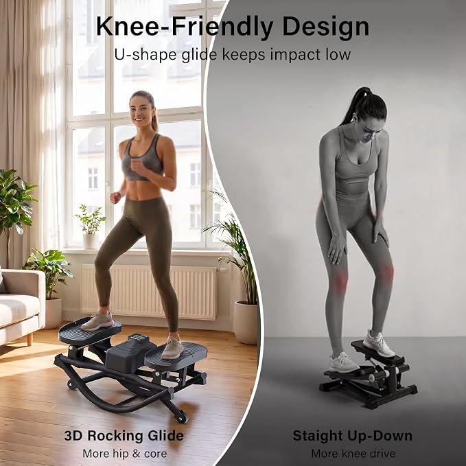 Rock Stepper for Exercise at Home, Low-Impact Side to Side Rocking Stair Stepper with Resistance Bands, Full Body Home Fitness Workout Equipment, 330LBS Weight Capacity