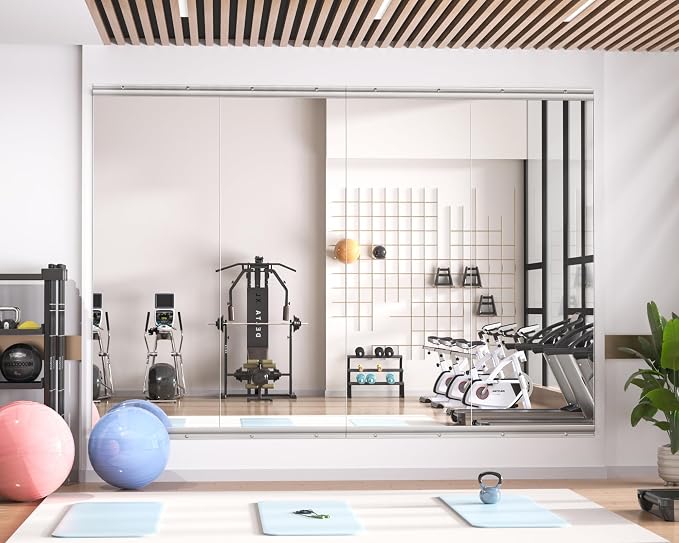 Hasipu Home Gym Mirror 55" L x 21" W - 3PCS Large Full Body Mirror for Yoga, Fitness, Garage, Dance Studio, Wall-Mounted, 0.16in Tempered Glass Frameless