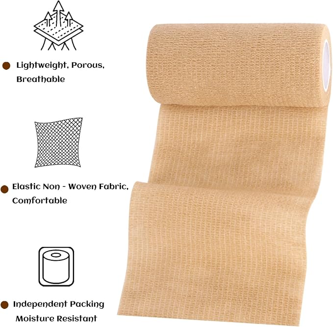 Elastic Self Adhesive Bandage Wrap 4 Inch, Breathable Non Woven Cohesive Bandage, Vet Wrap for Dogs, Ankle Sprains Swelling, Sports Athletic Tape (24 Count Brown)