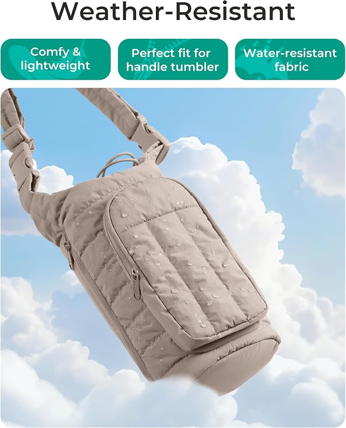 BAGSMART 40oz Water Bottle Holder with Strap, Quilted Gym Accessories | Magnetic or Classic Design, Lightweiht Tumbler Drink Carrier, Quilted Crossbody Purse