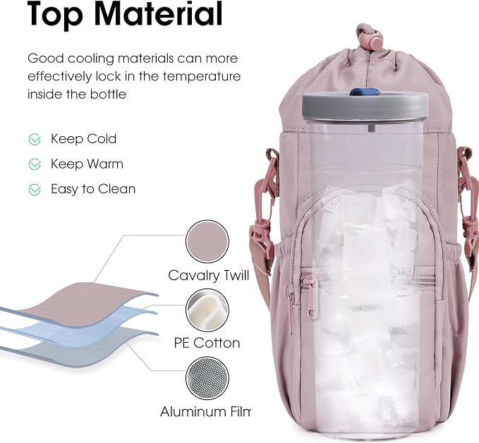 sportsnew 40oz Insulated Crossbody Water Bottle Bag Gym Hiking Phone Pocket | Water-resistant Lining, Padded Strap, Top Handle, Drawstring, Phone Pocket, Elastic Slots, Built-In Key Clip for Gym Walking