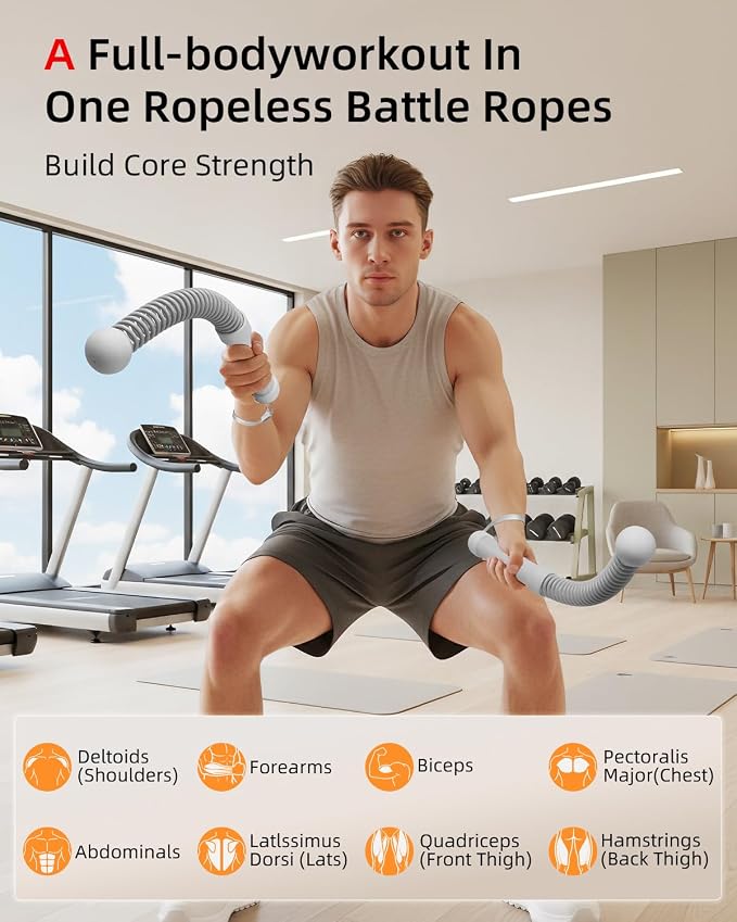 Abahub Weighted Ropeless Battle Rope, Portable Silent Cordless Battle Ropes, Space Saving Home Gym No Battle Ropes with Storage Bag, 2PCS Grey - Set A