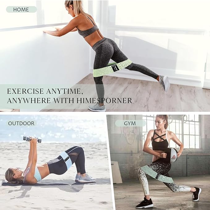 HIMESPORNER Wide Fabric Resistance Bands for Working Out 3 Level | Non-Slip Exercise Booty Bands for Women Men Leg Glutes with Hair Ties and Tape Measure - for Home Gym Workout, Yoga, Pilates