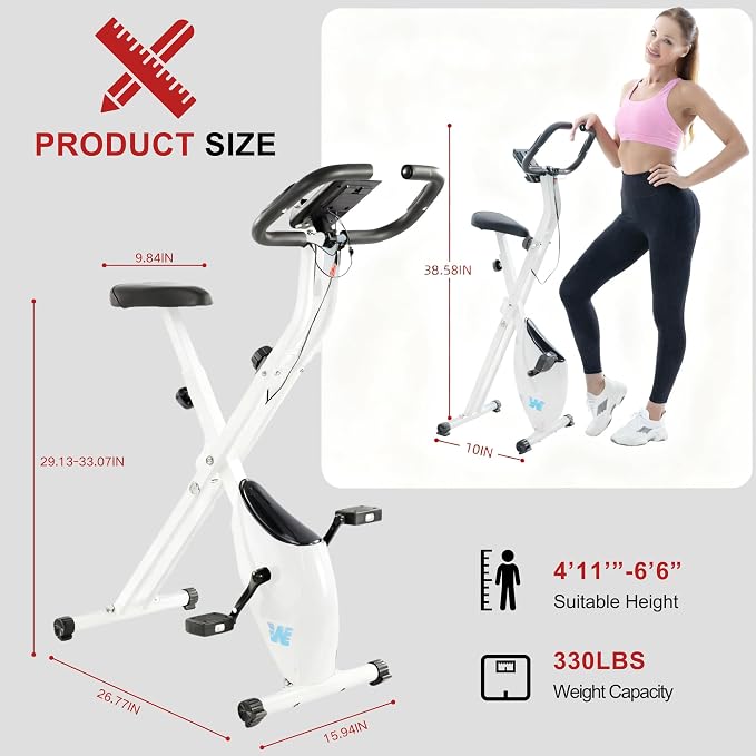 BARWING Stationary Exercise Bike for Home Workout, 5 IN 1 Foldable Indoor Cycling Bike for Seniors, 350LB Capacity, 16-Level Magnetic Resistance, Seat Backrest Adjustments
