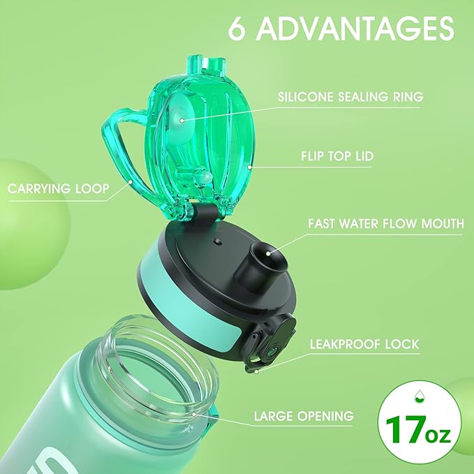 Sahara Sailor Water Bottle 17oz, Durable and Leakproof Water Bottles Motivational with Time Marker, Tritan, BPA Free, Wide Mouth with Easy Clean Brush for Gym, Travel, Home, School, Office (1 Bottle) | Bpa Free, Leakproof Wide Mouth With Fast Flow Lid ...