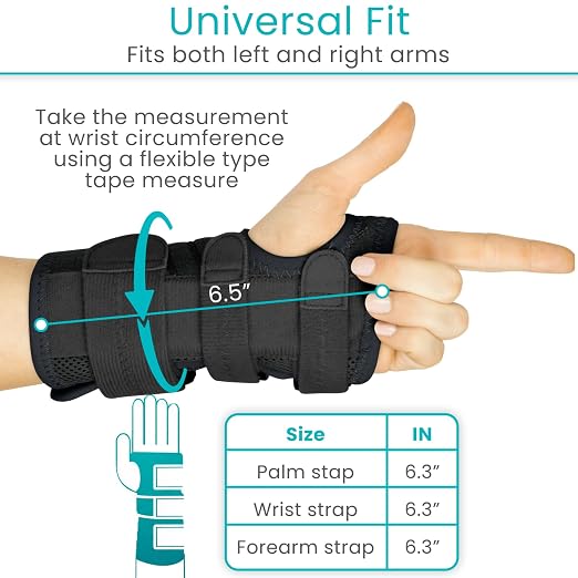 Vive Carpal Tunnel Wrist Brace with Splint for Left or Right Hand | Adjustable Night Wrist Support Splint Immobilizer for Men & Women - Cockup Brace for Arthritis, Tendonitis, Sprain, Injuries